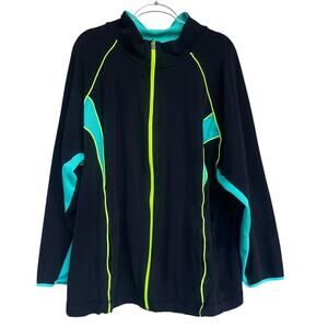Catherines Jacket‎ Womens 4X 30/32W Black Neon Green Zip Up Activewear Pockets